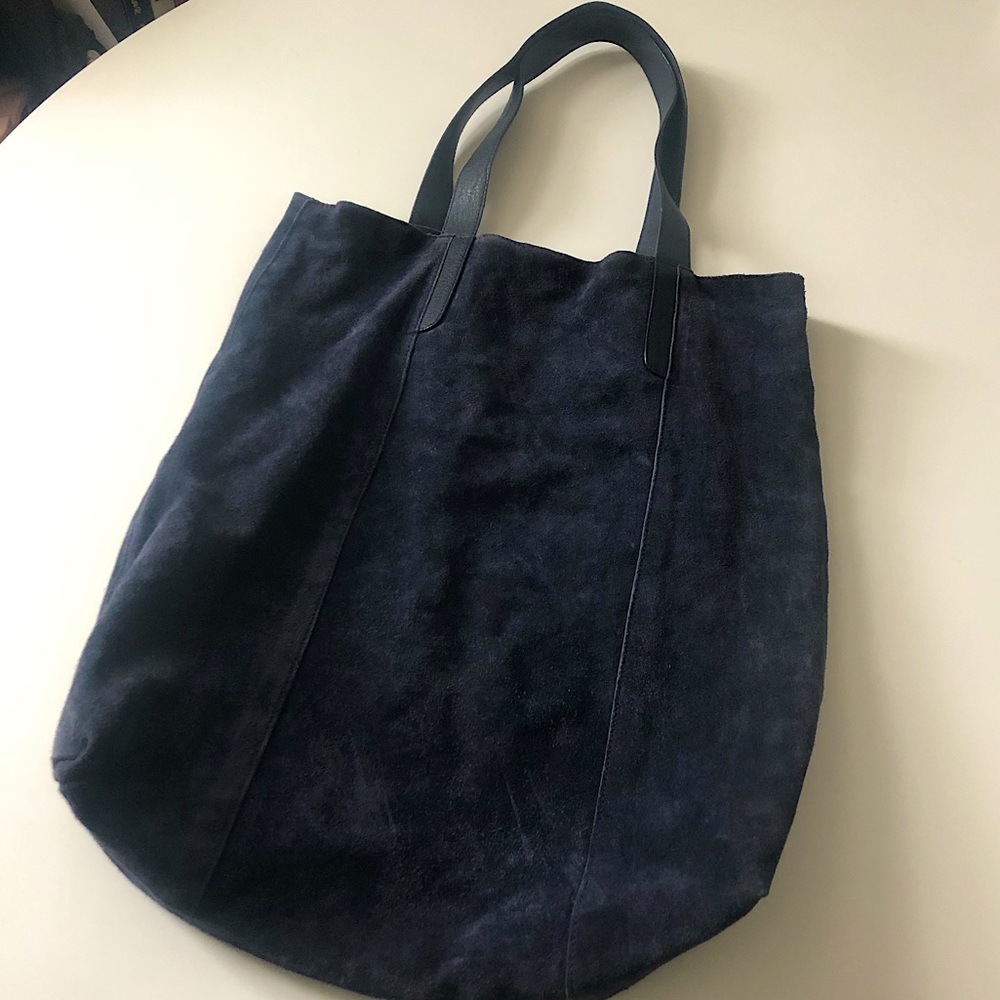 Genuine suede tote bag - navy